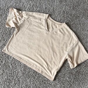 Women's Cream V-Neck Cropped Tee